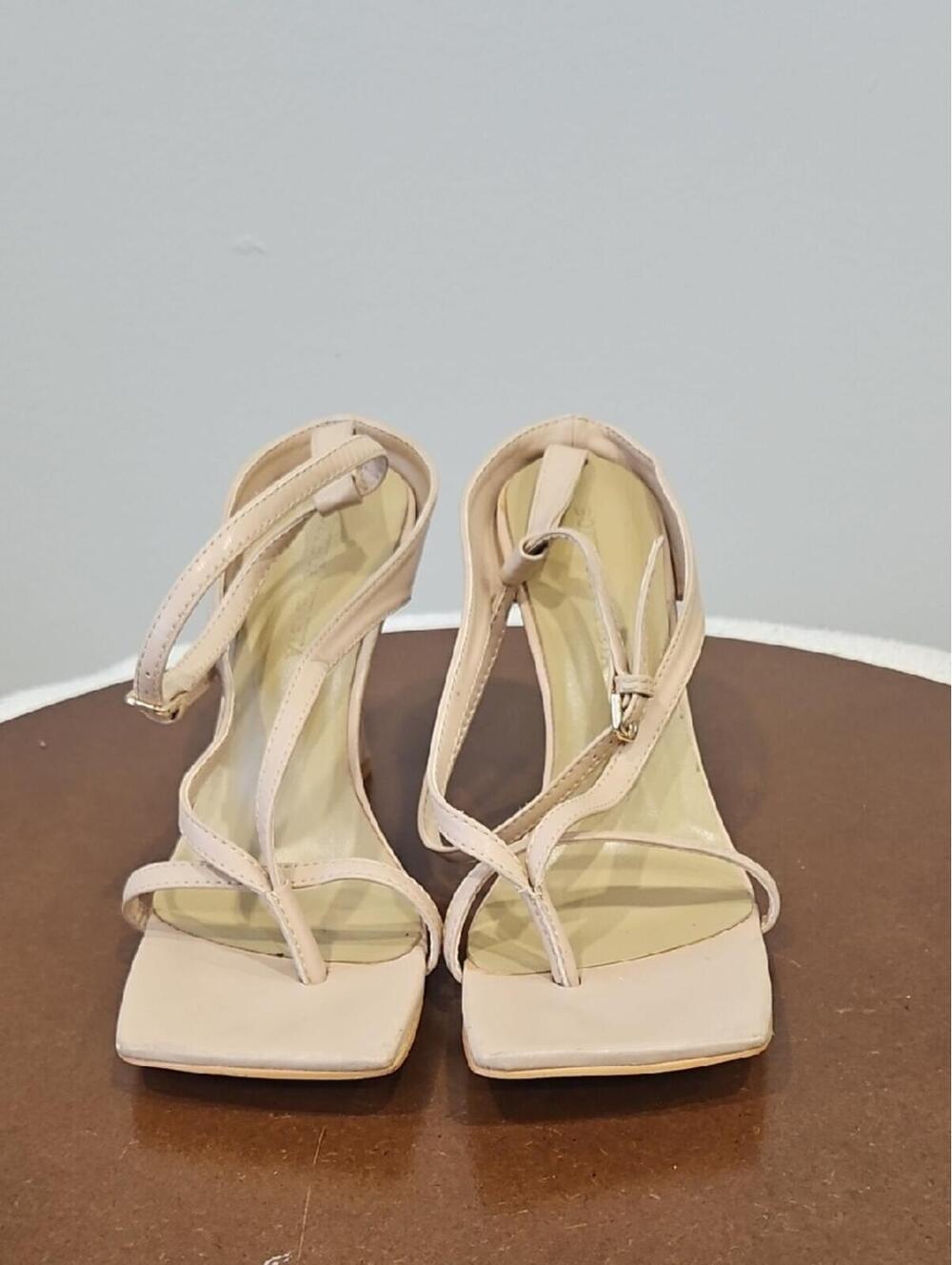 Bottega Veneta Pale Beige Strappy Square-Toe Heels